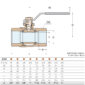 Guidi 2300 Series Lever-Operated Ball Valves Sizing Chart and Dimensions Diagram